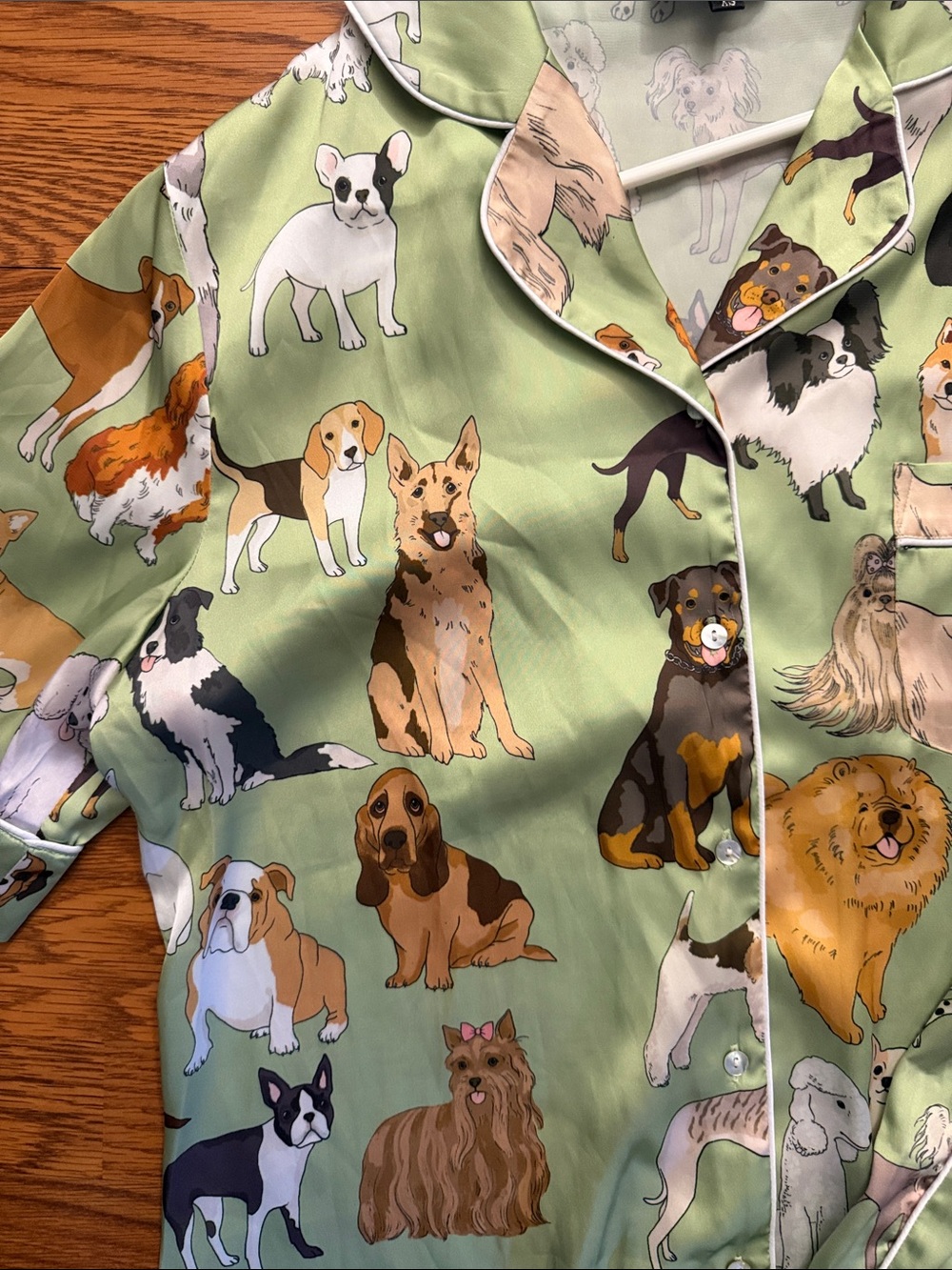 Karen Mabon Dog Print Satin Pajama Set in Light Green - Picture 3 of 7